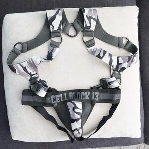 Men's Camouflage Jockstrap and harness set. Size small. Cellblock13. Reversible